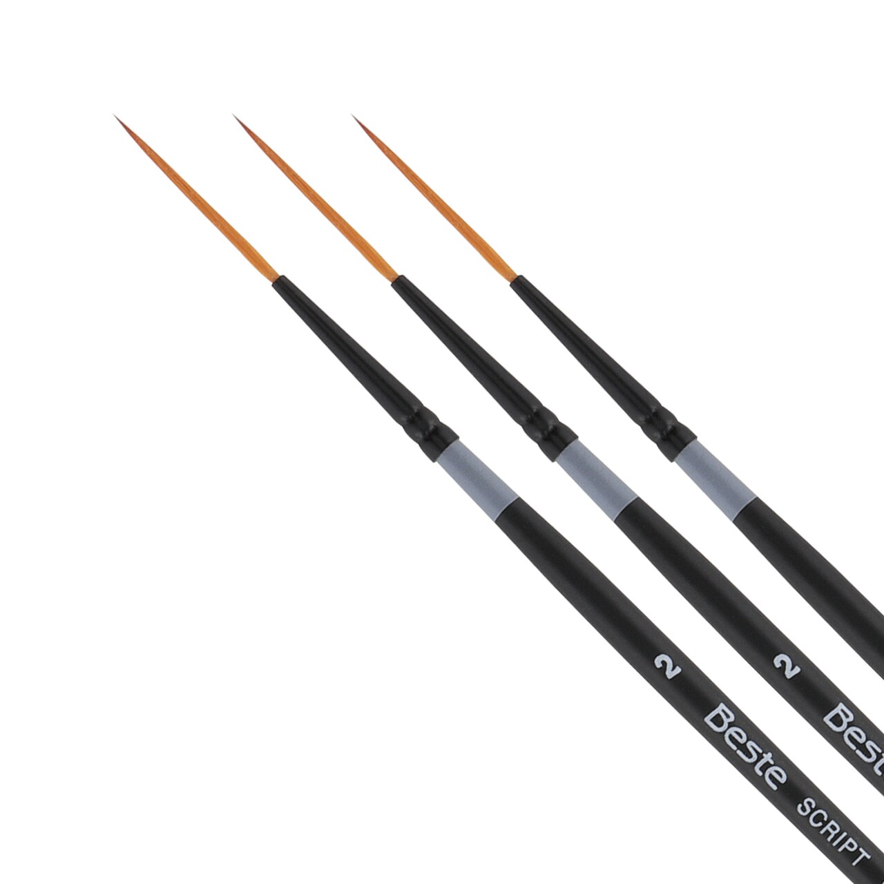 Creative Mark Beste Golden Taklon Script Liner #2 - 3 Pack Artist Paint Brush, Professional Watercolor Brushes, For Acrylic Painting, Short Handle, Sharp Edges, Hand-Tied & Shaped